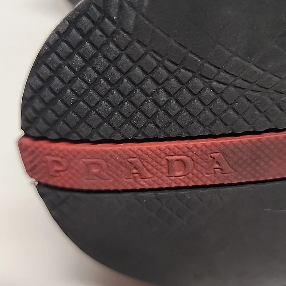 Prada black square toe lace up mens leather sneakers.  Made in Italy.  Quality. - Picture 7 of 12